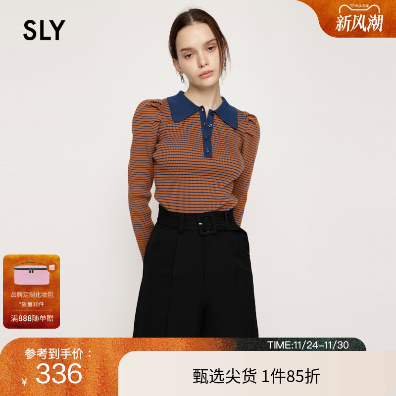 sly针织衫复古通勤风泡泡袖