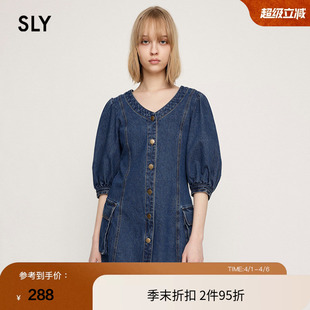 SLY 怀旧复古风泡泡袖 牛仔裙连衣裙女030HSA33 3940 夏季