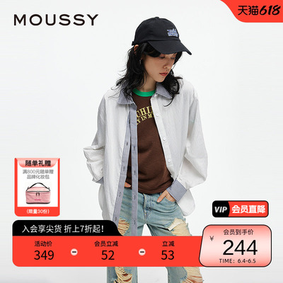 MOUSSY 春季智性通勤撞色条纹长袖衬衫女028ISX30-3001