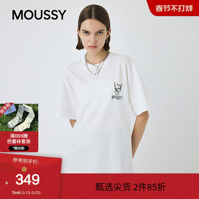moussy&酷洛米合作款 秋季做旧复古印花T恤010IAF01-5391