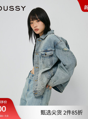 moussy 秋季新品美式街头风做旧水洗牛仔外套女010HAS11-7471
