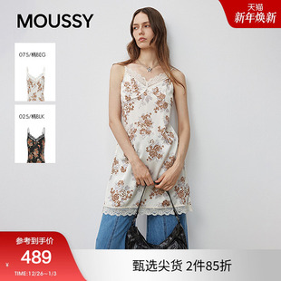3011 复古蕾丝边抽绳褶皱吊带连衣裙028IA233 moussy 2025早秋新品