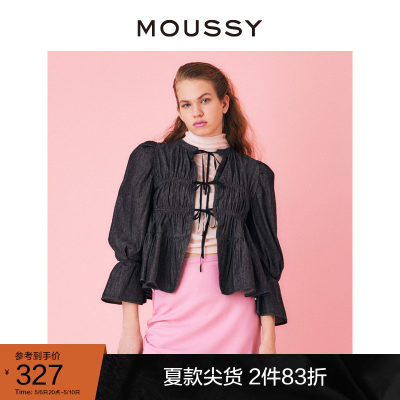 MOUSSY 2023夏季正反两穿系带抽褶泡泡袖衬衫女010GSK11-0150