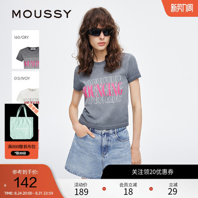 moussy 夏季美式辣妹风做旧LOGO短袖T恤女028ISZ90-0871