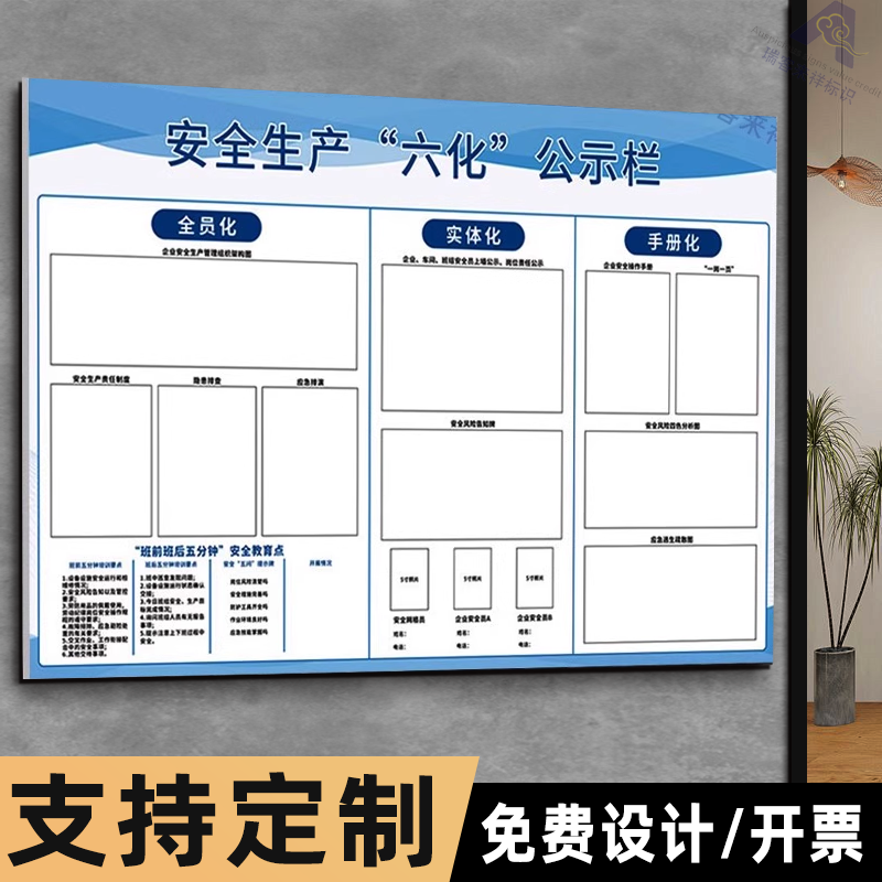 苏州六化安全生产公示栏三化管理看板班组公司企业PVC定制班前班后五分钟宣讲牌消防信息危险作业教学展示板