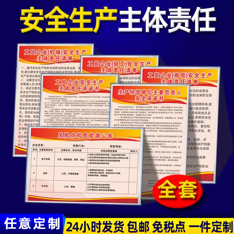 安全生产主体责任制度生产经营单位主要负责人安全承诺书危险点源公告牌工贸企业机械轻工主体责任清单标识牌