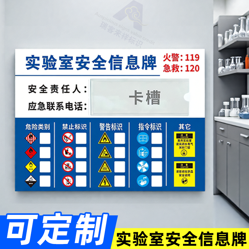 实验室管理信息牌公示牌安全信息牌亚克力插卡卡槽可插卡片墙贴区域负责人联系方式标示牌贴警告指示牌定制