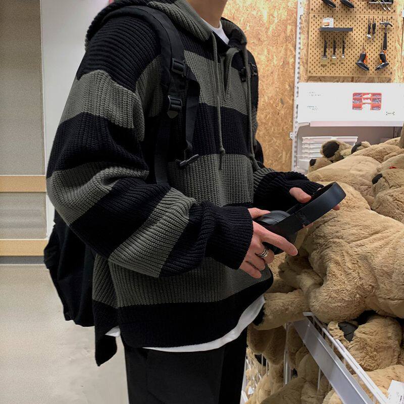 条纹毛衣男秋季韩版宽松潮流