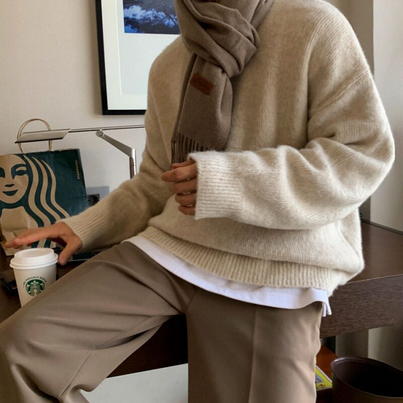 纯色慵懒风毛衣男士冬季保暖