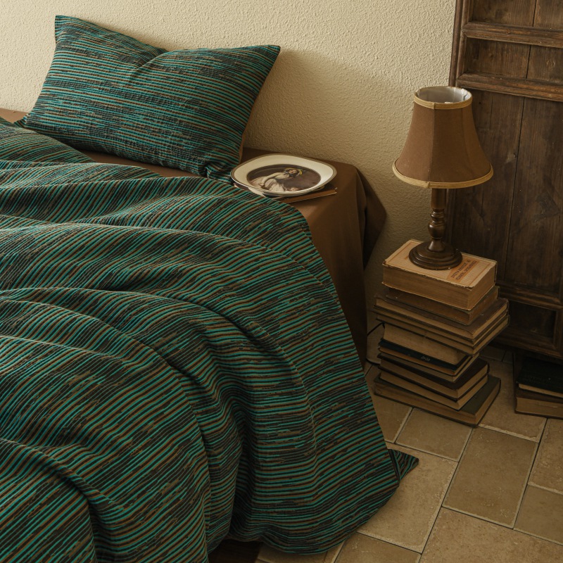 中古风色织提花四件套全棉肌理纹被套床单款纯棉侘寂复古小众简约