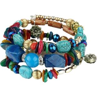 直销欧美夸张手链复古石松石玛瑙串珠多层缠绕手串手镯女