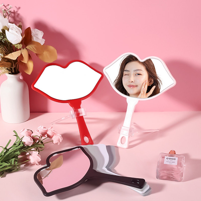 新款大号嘴唇镜子悬挂化妆镜可印LOGO手柄镜高清塑料手持镜子定制
