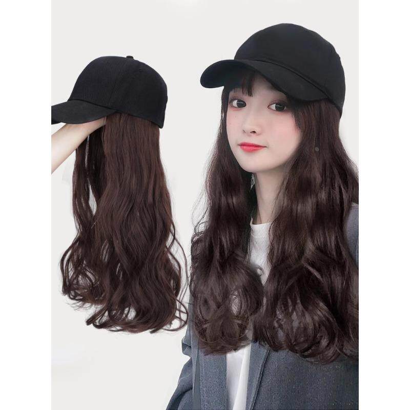 爆款假发女士帽子假发黑白帽子长卷发大波浪棒球帽子发套礼物