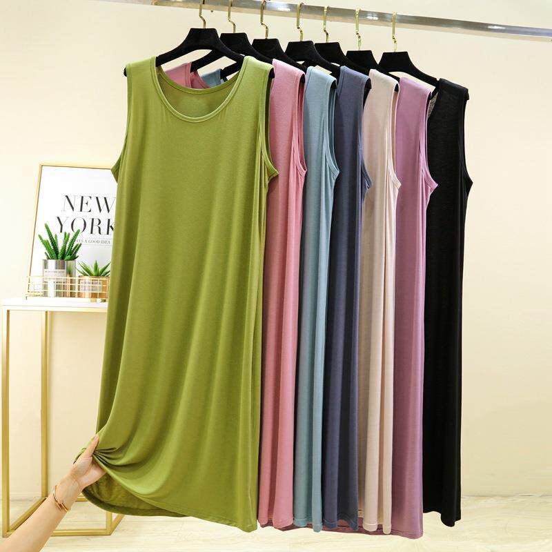 宽松大码睡裙女夏季薄款莫代尔背心睡衣女夏款宽松休闲女士家居服