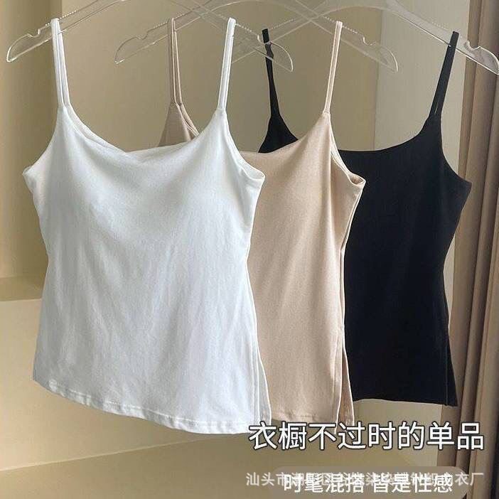 欲风带胸垫吊带背心女夏季新款辣妹修身显短款不规则开叉上衣