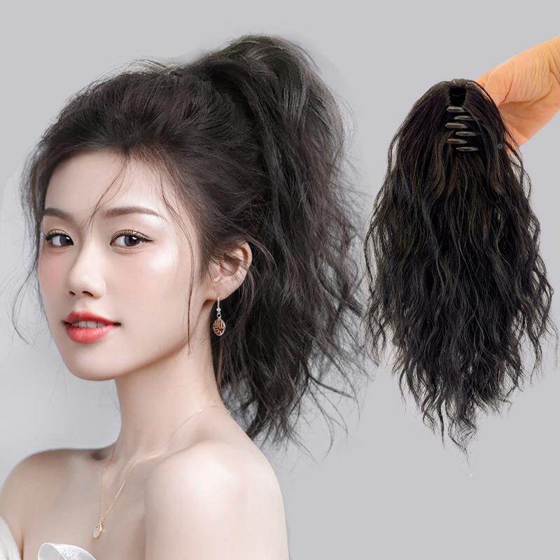 云朵烫抓夹式高马尾假发女夏仿真发可扎微卷短发自然辫子假马礼物