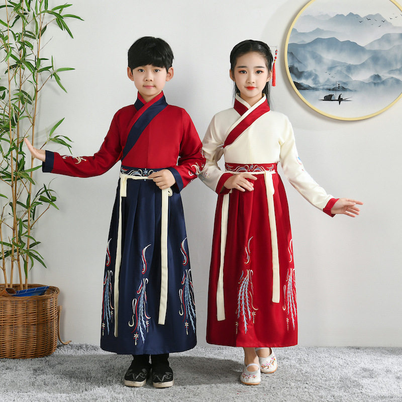 儿童古装汉服国学服男女童表演服小学生三字经书童开笔礼演出服装