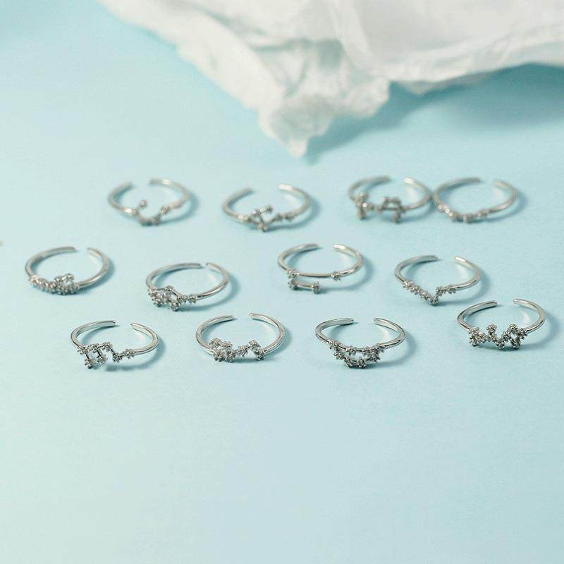 十二星座戒指时尚个性冷淡风日韩轻奢开口可调节镶钻食指戒女简约