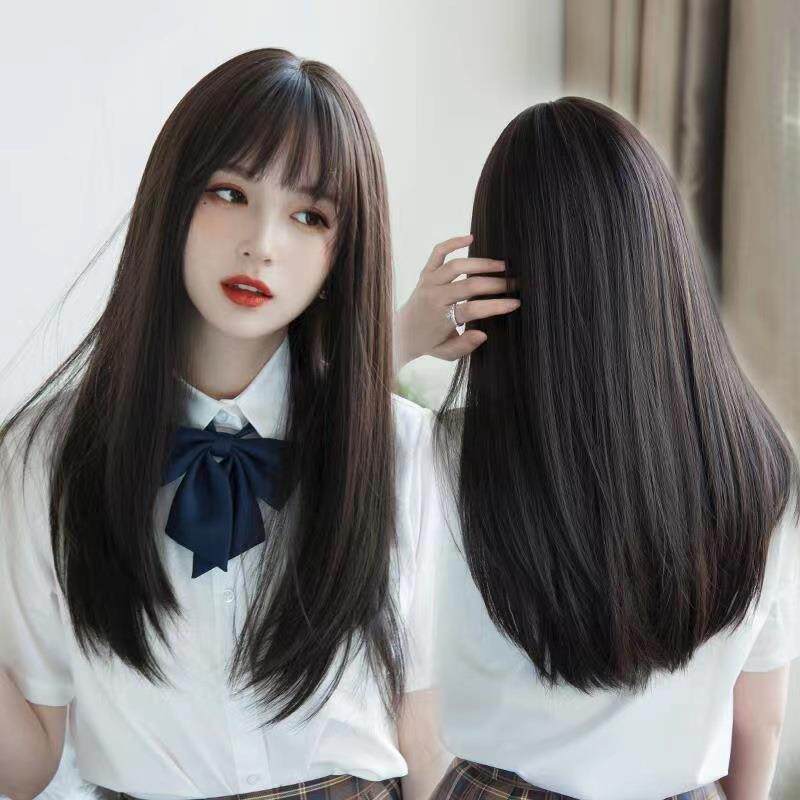 假发女中长发锁骨发 空气刘海自然蓬松短发圆脸修脸长直发全礼物