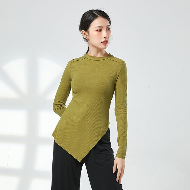 不规则修身现代舞上衣女舞蹈练功服黑色古典民族舞跳舞形体服装衣