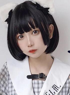 姬发式短发假发女生直发cos学生波波头日系可爱ita黑长直头套礼物