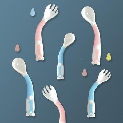 婴儿童训练勺扭扭勺叉套装硅胶可弯曲扭扭勺叉歪把勺餐具