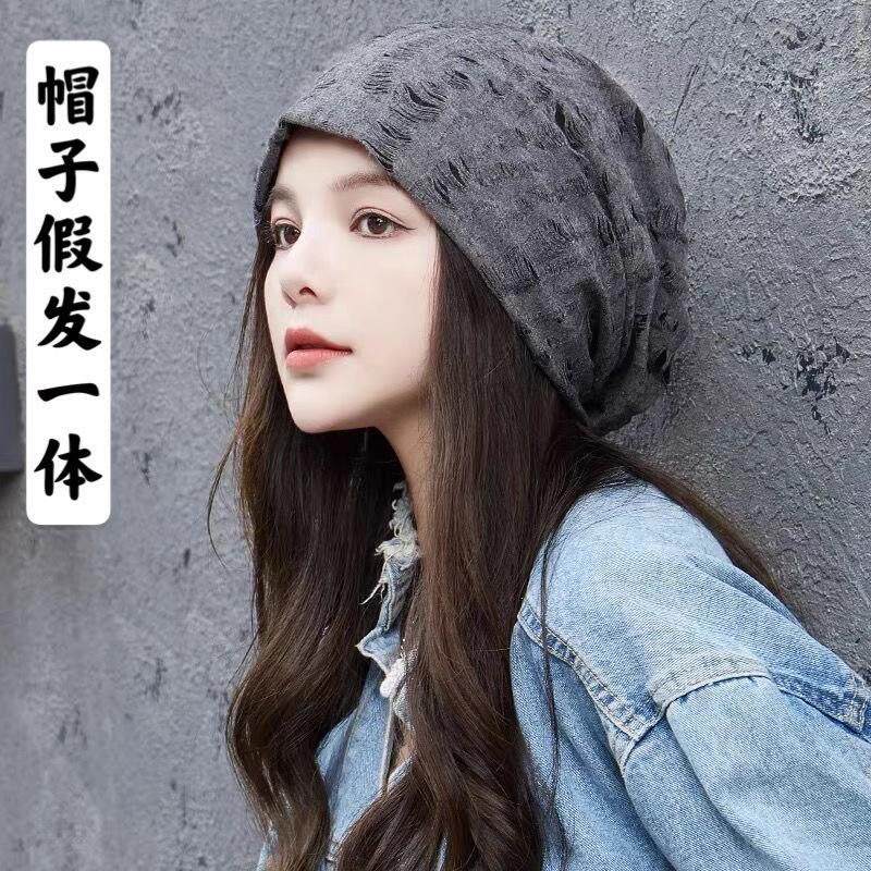 帽子假发一体短卷发秋冬保暖包头帽堆堆帽针织帽中长卷帽子假礼物