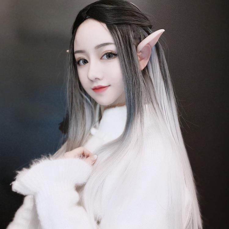 动漫假发男女cosplay伪娘长直发黑色渐变银灰中分长发化纤假发套