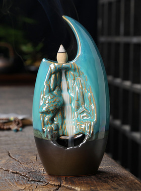 陶瓷双面倒流香薰炉左右逢源瀑布观赏回流香炉家居摆件定制