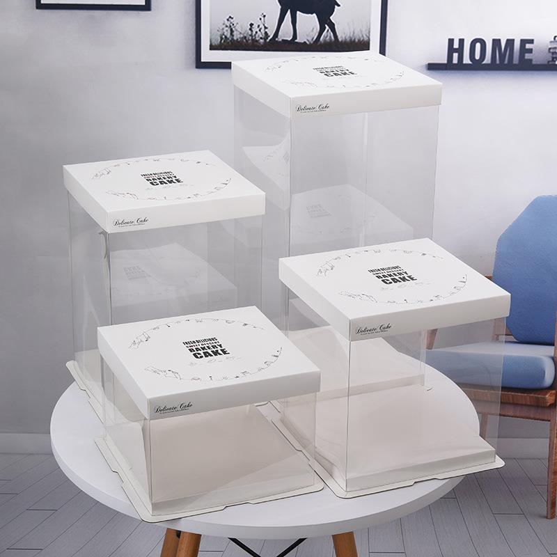 烘焙包装蛋糕盒透明塑料方形高端生日西点食品盒双层花盒cake box