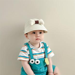 儿童蝴蝶结草帽夏季防晒男女通宝宝可折叠空顶帽婴儿遮阳太阳帽子