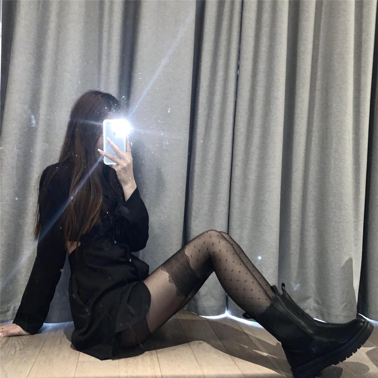 黑丝袜大腿蕾丝花边波点暗黑美腿打底连裤袜春夏秋薄款辣妹JK