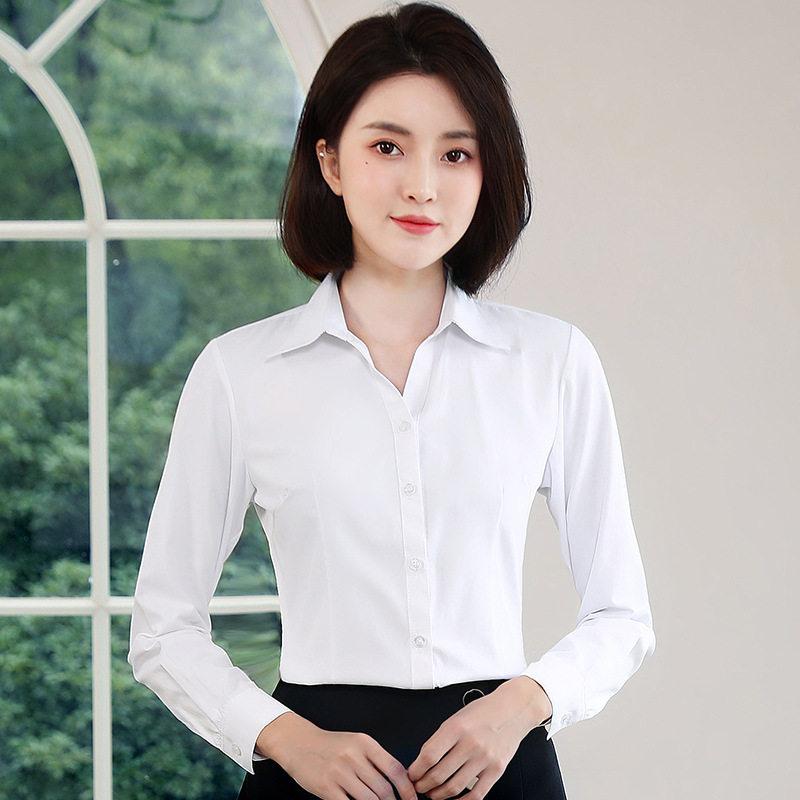 2026白衬衫女长袖春秋修身职业正装白色衬衣工装韩版内搭工作服