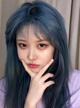 网红雾霾蓝色假发女长发cos蓝灰ita中长发气质锁骨发礼物