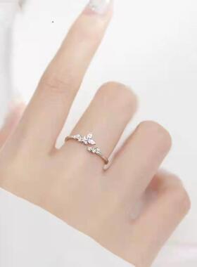 蝴蝶森系仙气树叶银戒指女轻奢指环小众关节戒尾戒
