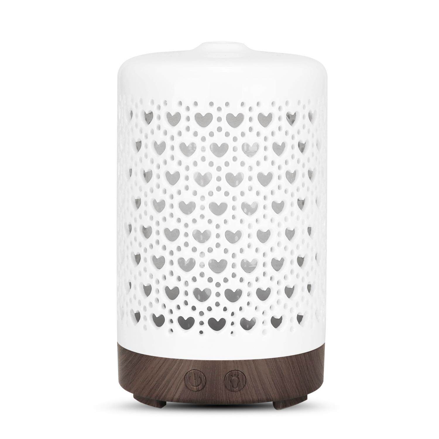 新款式陶瓷小心型香薰机 空气净化加湿器 七彩夜灯扩香机雾化礼物