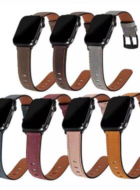 适用iwatch 78复古纹表带 Watch 654SE皮革经典腕带