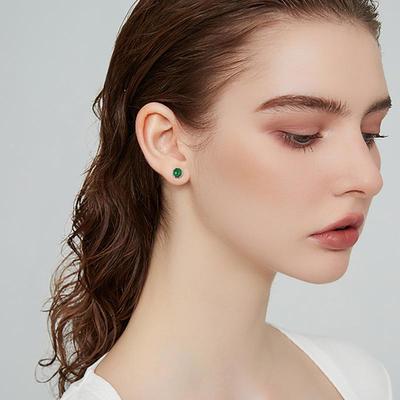 复古轻奢S925银耳钉仿玛瑙碧玉小圆珠切边耳钉小巧百搭女生耳饰