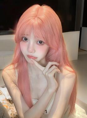 假发女长发粉色网红空气刘海ita 日常圆脸cos长直发自然全头礼物