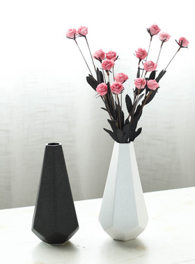 黑白色陶瓷花瓶摆件现代创意时尚干花鲜花花器餐桌客厅家居装饰品