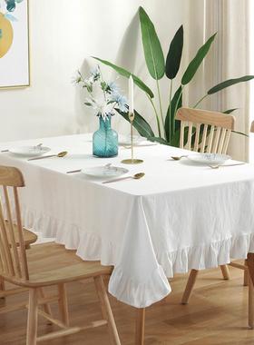 白色欧式简约水洗褶皱棉荷花边桌布台布酒店家用方形装饰布艺盖巾