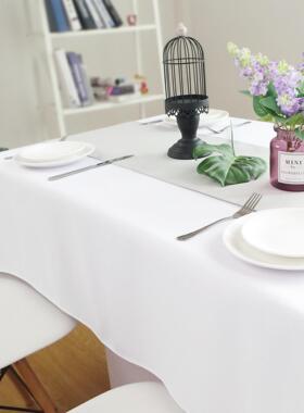 加厚白色桌布台布长方形酒店餐厅圆桌方桌宴会餐布背景布色