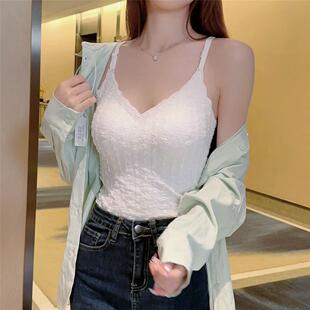 深V交叉美背无痕裸感吊带背心带胸垫一体不透杯网红百搭亲肤外穿
