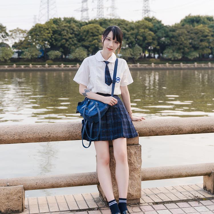校服套装附jk制服刺绣风琴褶内搭白衬衫女设计感小众班服春装