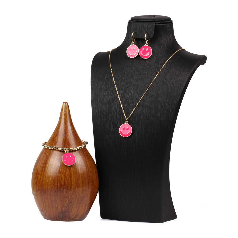 新款时尚简约笑脸挂饰项链 欧美ins滴油手链潮女耳环首饰套装