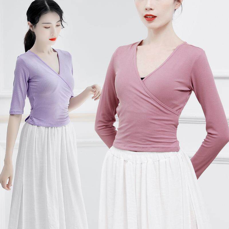 舞蹈练功服装女系绑带短款修身拉丁爵士现代古典形体成人艺考上衣