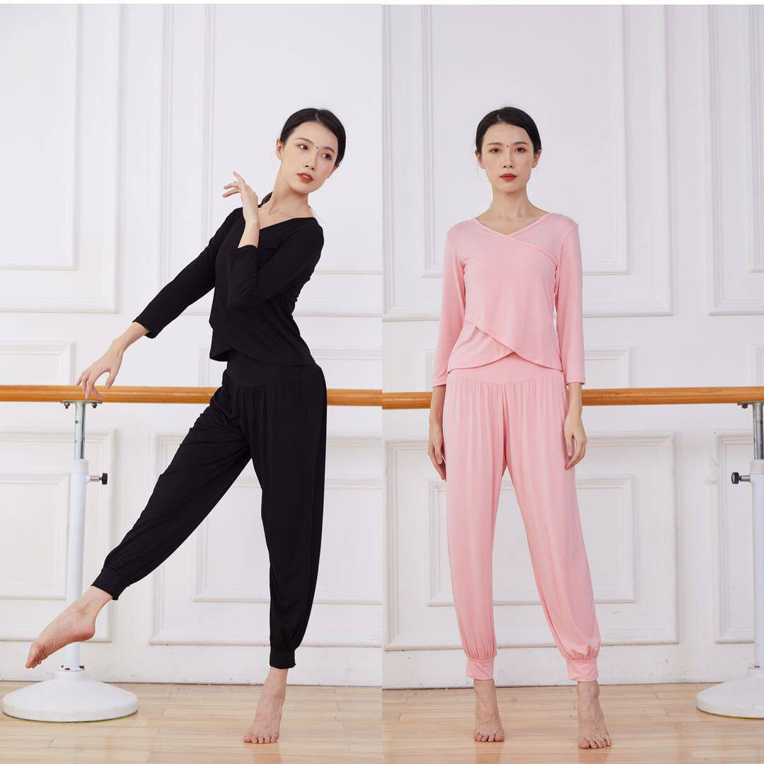 春夏新款瑜伽服长袖女套装网红性感时尚专业初学者练功舞服莫代尔