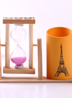 沙漏学生创意桌面摆件带笔筒 文具笔插礼品刷牙泡茶计时器 旋转其