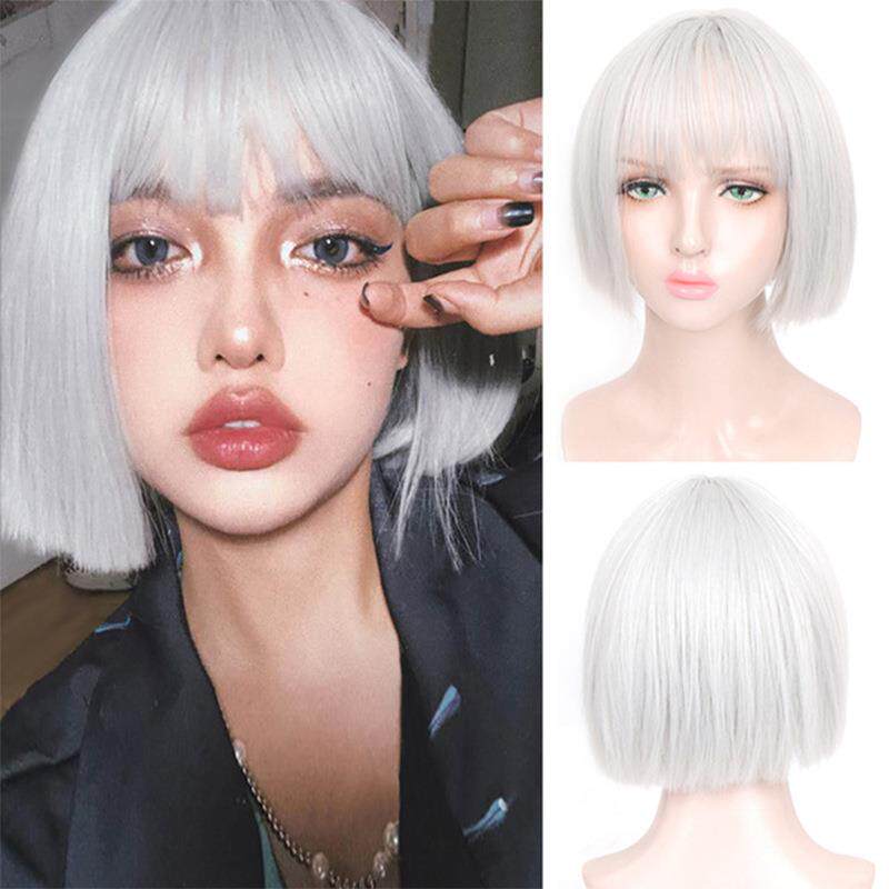 假发女cos酷女孩原宿风银色二次元可爱蓬松化纤时尚短直发全礼物