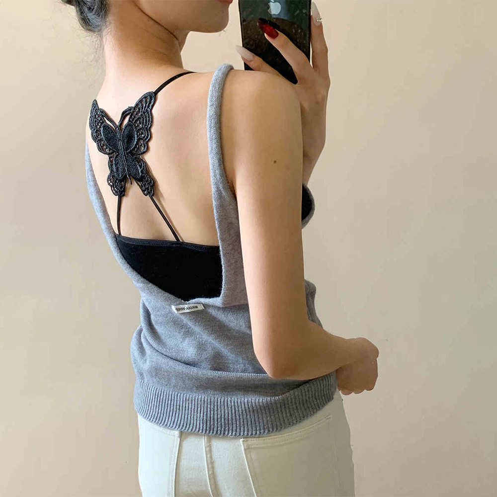蕾丝边蝴蝶绣花吊带美背背心露背带胸垫裹胸内搭打底抹胸内衣